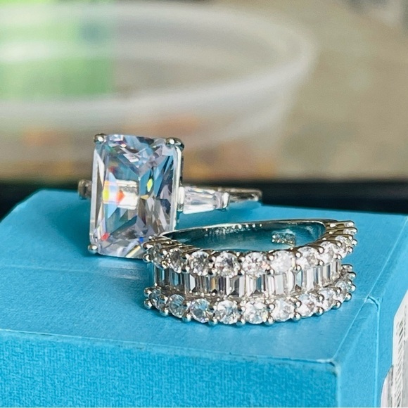 Set 2 Ring Silver 925 Emerald Cut - Picture 4 of 5